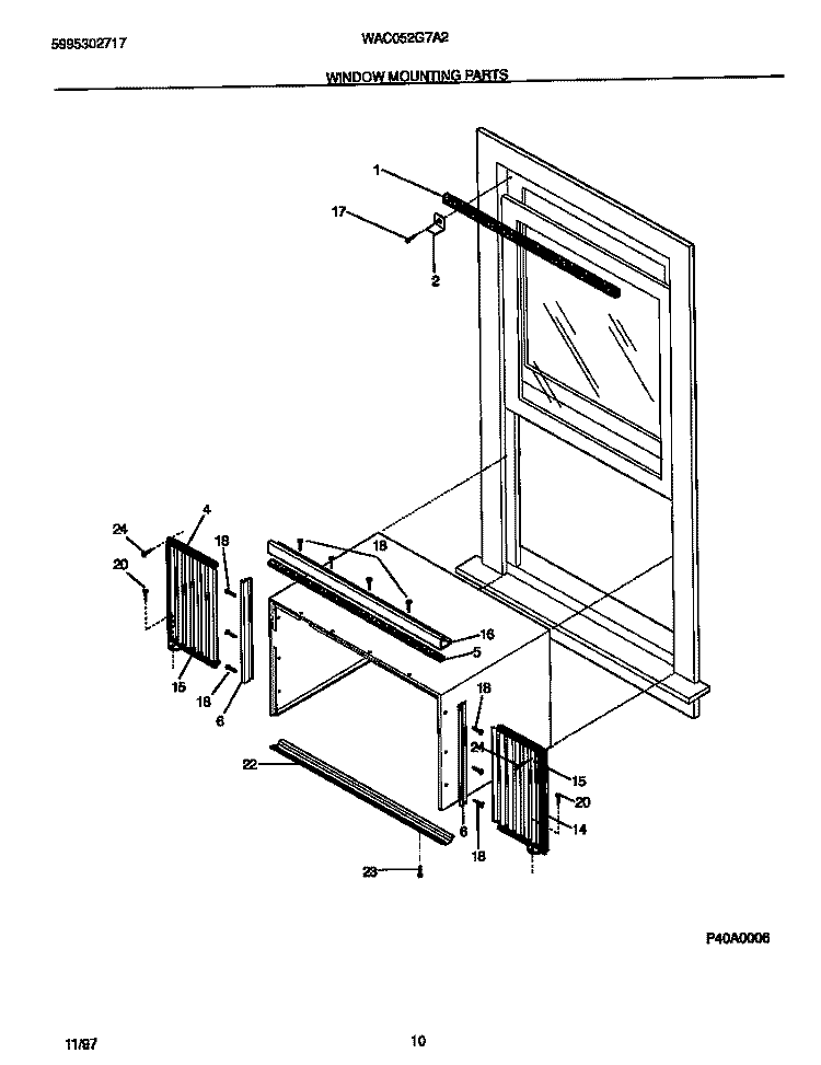 WINDOW MOUNTING PARTS Diagram and Parts List for WAC052G7A2  Frigidaire Air Conditioner