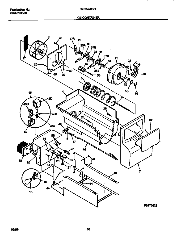 ICE CONTAINER Diagram and Parts List for FRS24WSGW3  Frigidaire Refrigerator