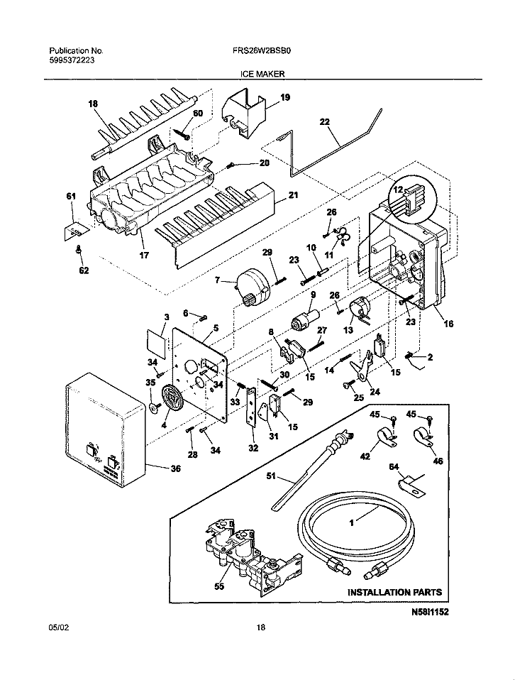 ICE MAKER Diagram and Parts List for FRS26W2BSB0  Frigidaire Refrigerator