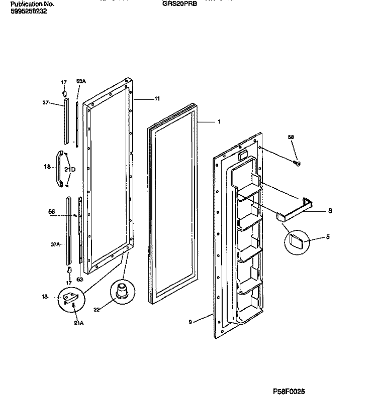 FREEZER DOOR SECTION Diagram and Parts List for GRS20PRBD0  Gibson Refrigerator