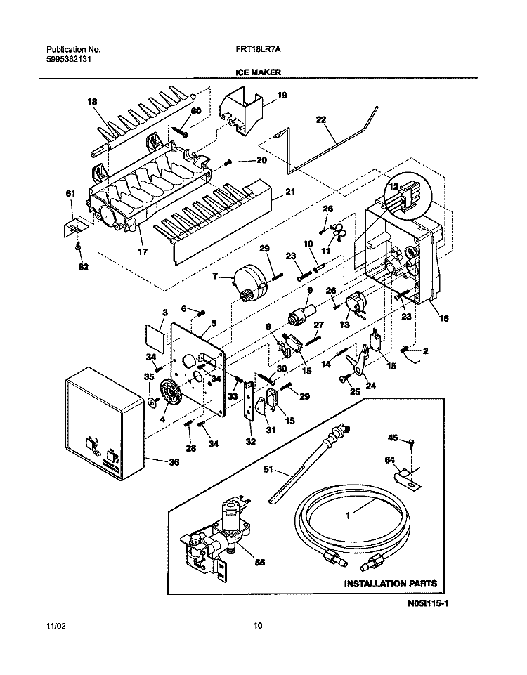 ICE MAKER Diagram and Parts List for FRT18LR7AQ6  Frigidaire Refrigerator