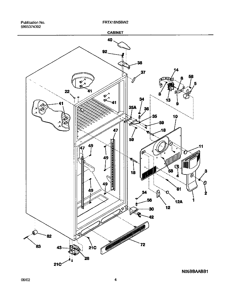 CABINET Diagram and Parts List for FRTX18N5BW2  Frigidaire Refrigerator