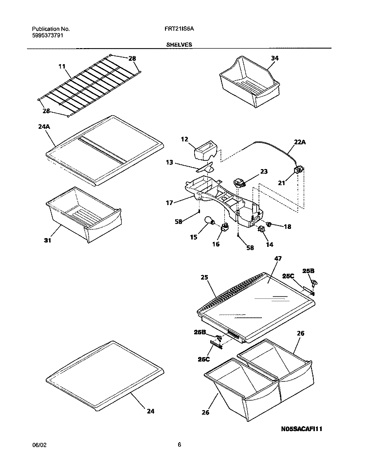 SHELVES Diagram and Parts List for FRT21IS6BB2  Frigidaire Refrigerator
