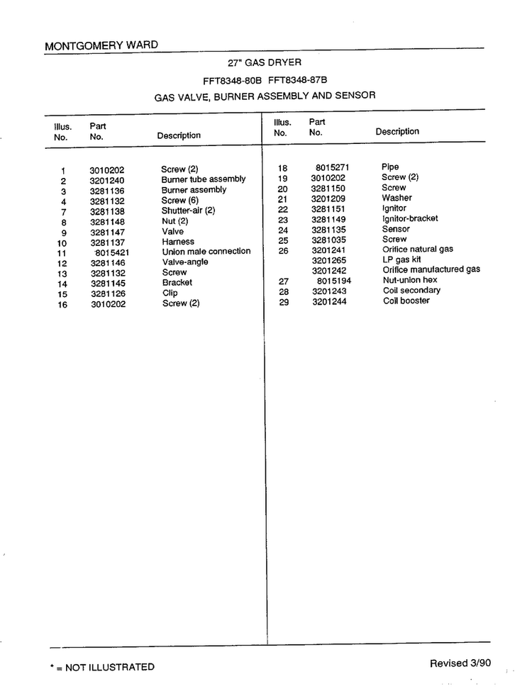 Gas Valve, Burner Assembly And Sensor Page 2 Diagram and Parts List for 8348B  Frigidaire Dryer