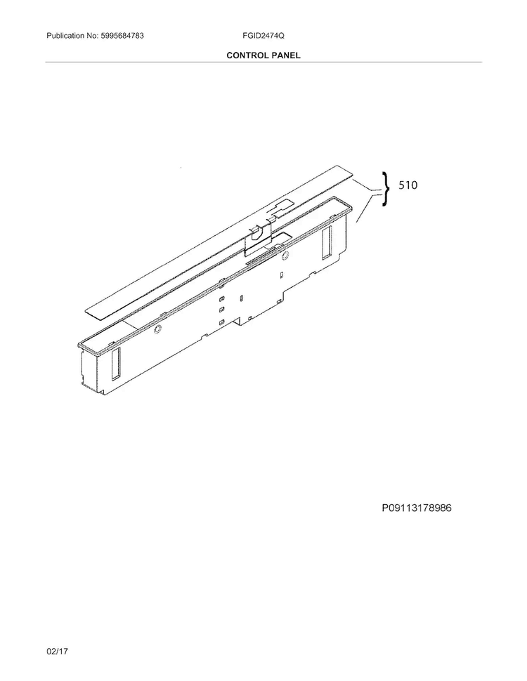 Control Panel Diagram and Parts List for FGID2474QF7B  Frigidaire Dishwasher