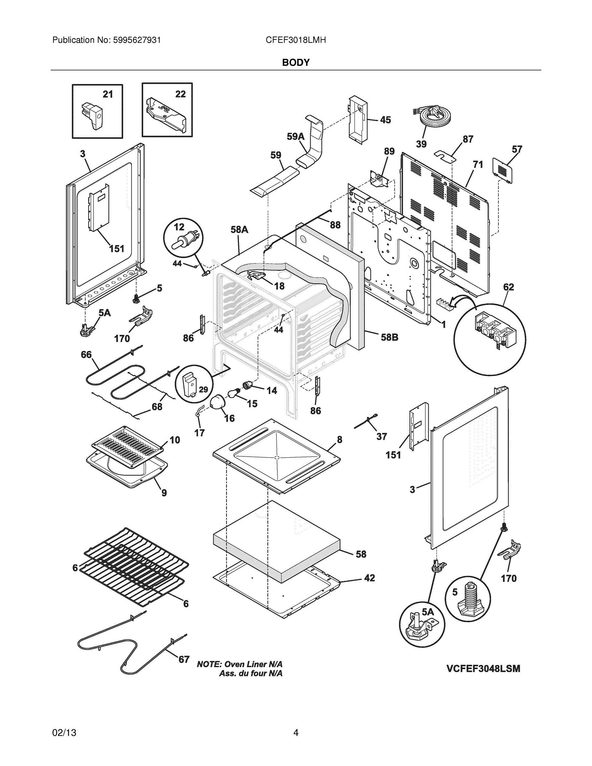 05 - BODY Diagram and Parts List for CFEF3018LMH  Frigidaire Range