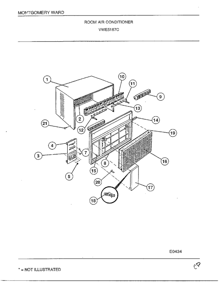 Room Air Conditioner Diagram and Parts List for 5187C  Frigidaire Air Conditioner