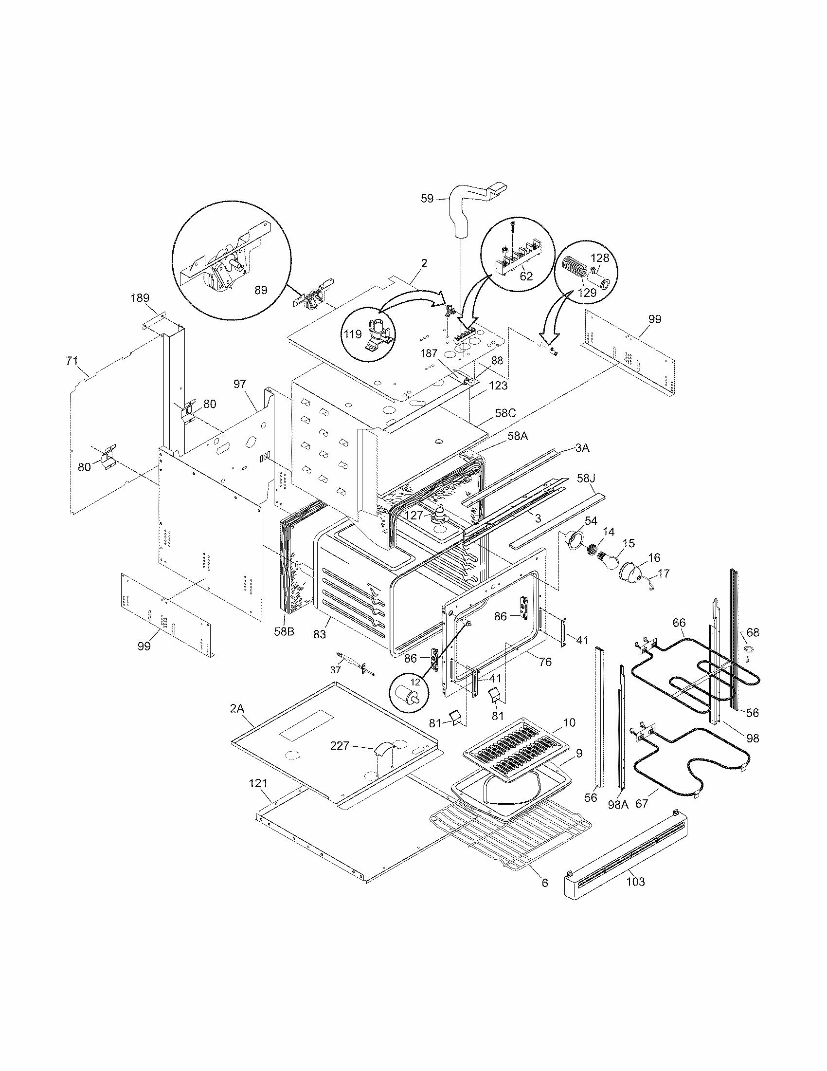 Body Diagram and Parts List for 79040522401  Kenmore Wall Oven
