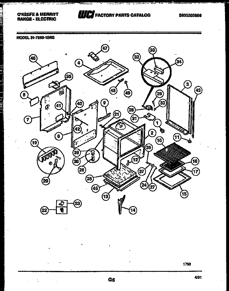 BODY PARTS Diagram and Parts List for 31-7969-00-02  Tappan Range