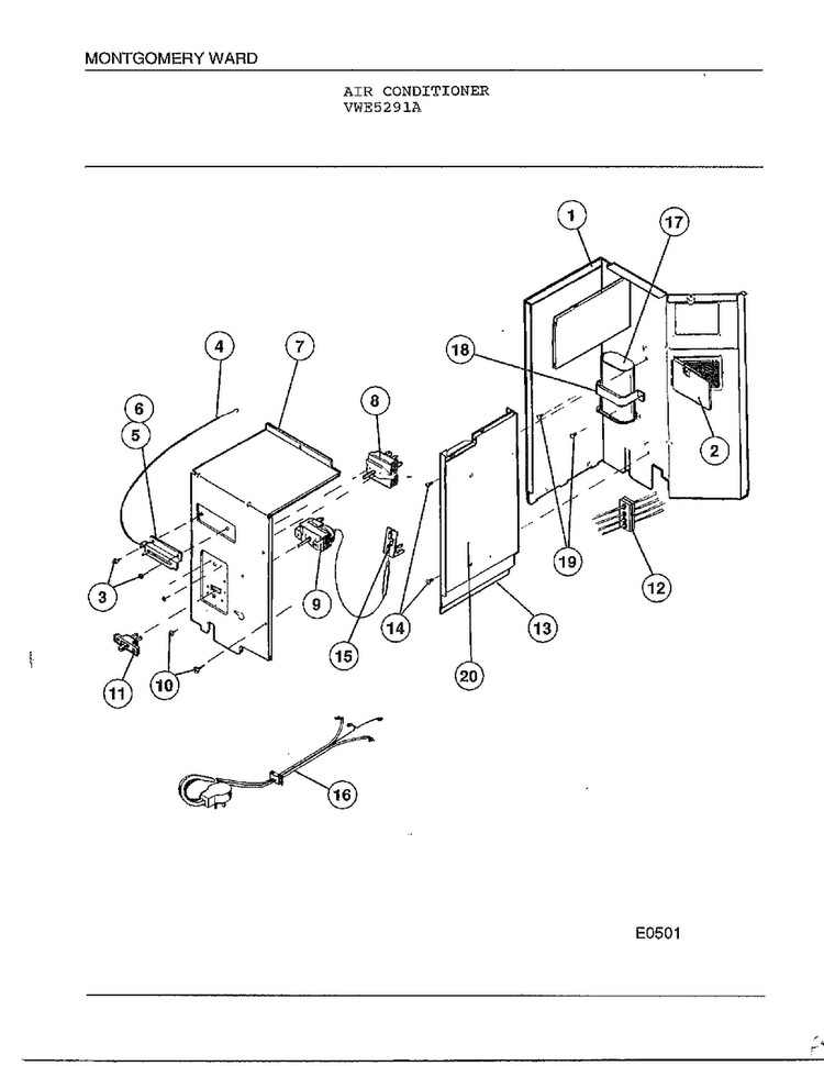 Air Conditioner Page 3 Diagram and Parts List for 5291A  Frigidaire Air Conditioner