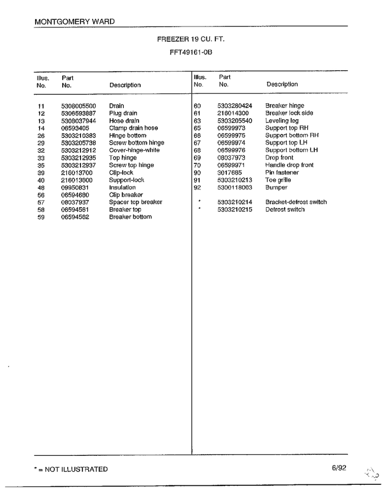 Freezer 19 Cubic Feet Page 4 Diagram and Parts List for 49161-0B  Frigidaire Freezer