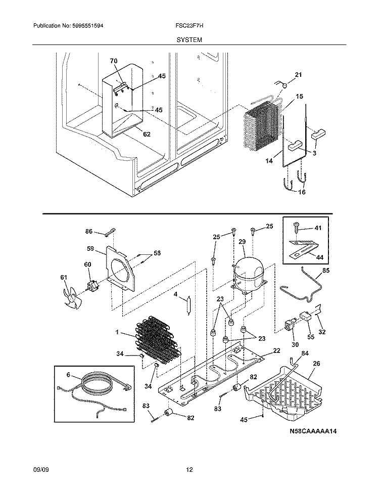 SYSTEM Diagram and Parts List for FSC23F7HWA  Frigidaire Refrigerator