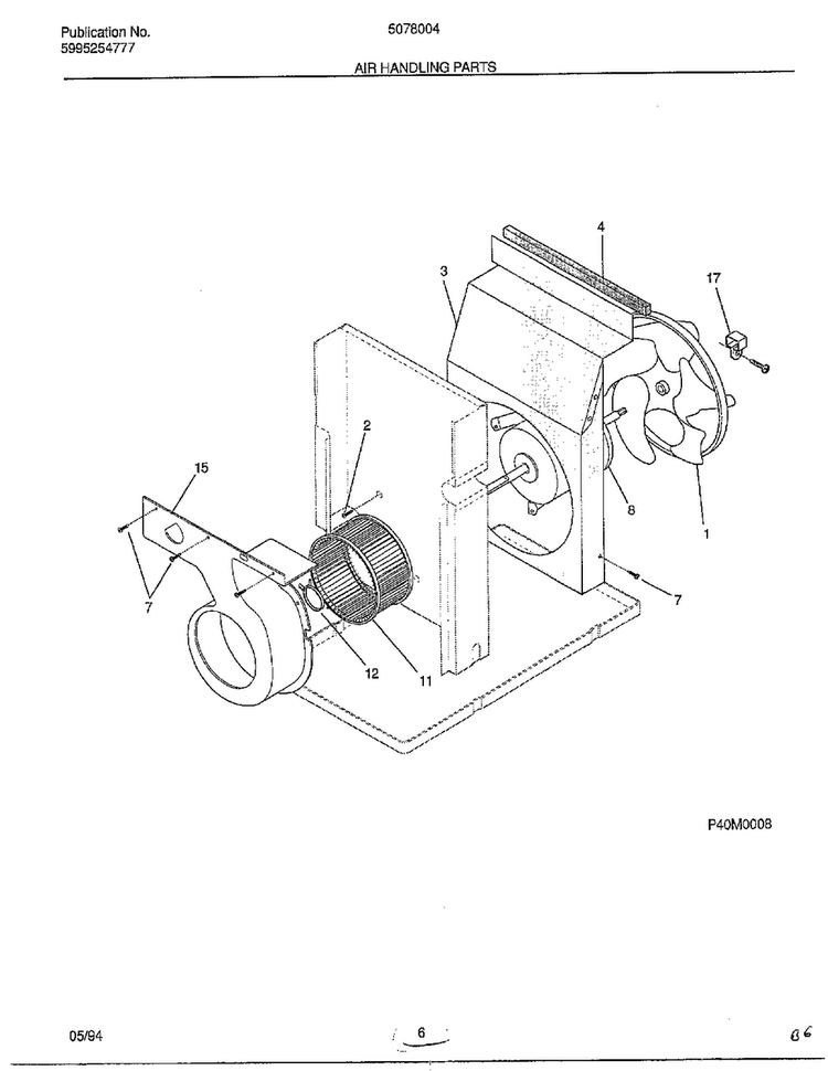 Air Handling Parts Diagram and Parts List for 5078004B  Frigidaire Air Conditioner