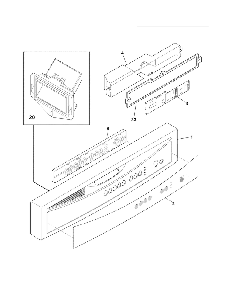Control Panel Diagram and Parts List for FDB1100RHQ3B  Frigidaire Dishwasher