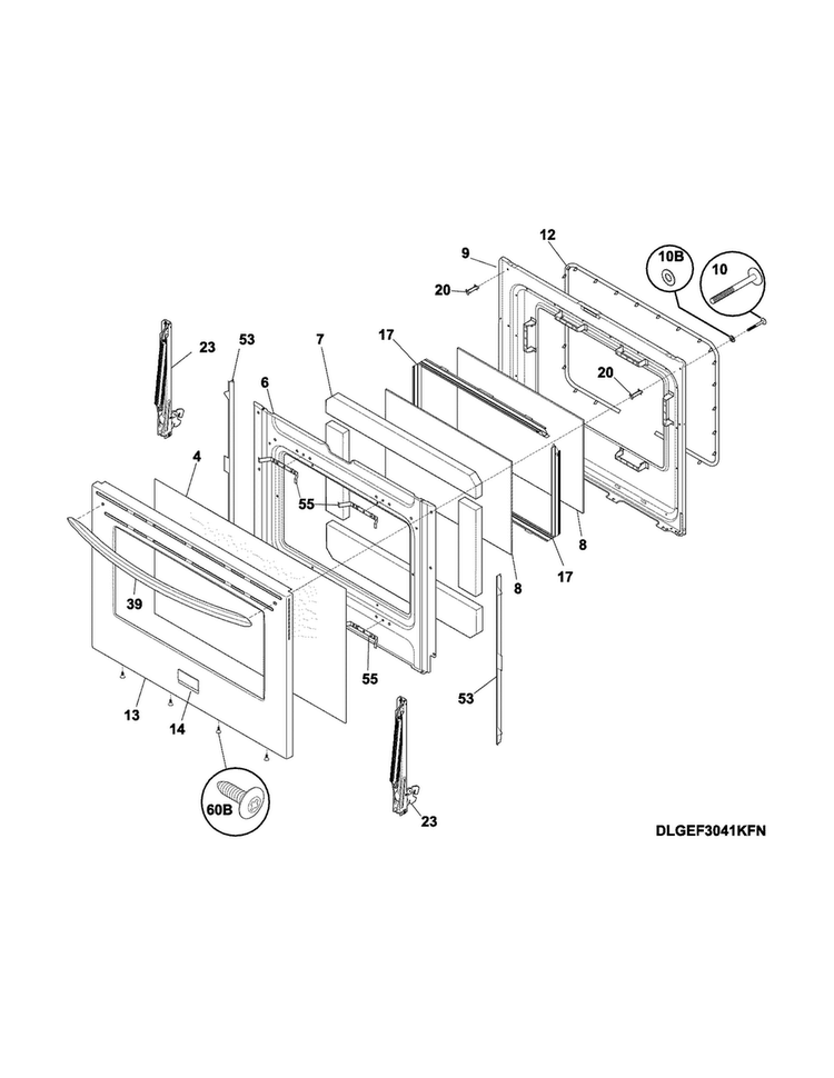 Door Diagram and Parts List for CGEF3032MFH  Frigidaire Range