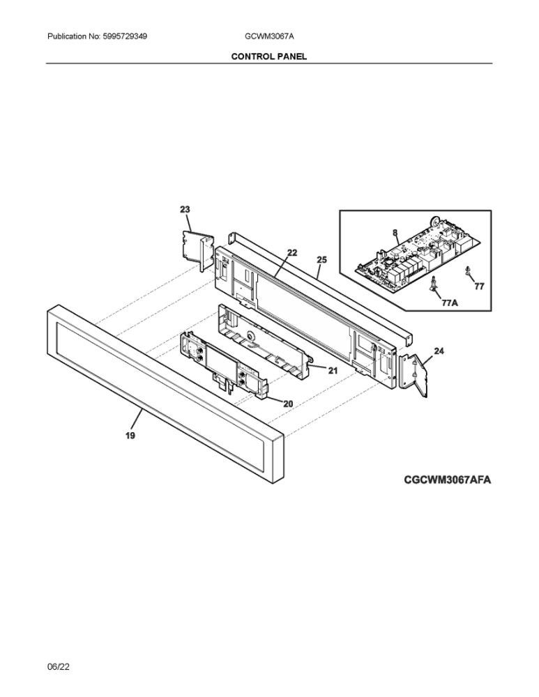 Control Panel Diagram and Parts List for GCWM3067AFA  Frigidaire Microwave Oven Combo