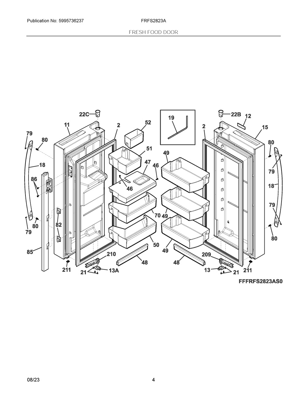 Fresh Food Door Diagram and Parts List for FRFS2823AS4  Frigidaire Refrigerator
