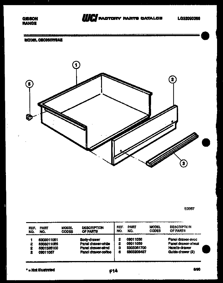 DRAWER PARTS Diagram and Parts List for CEC3S5WSAE  Gibson Range