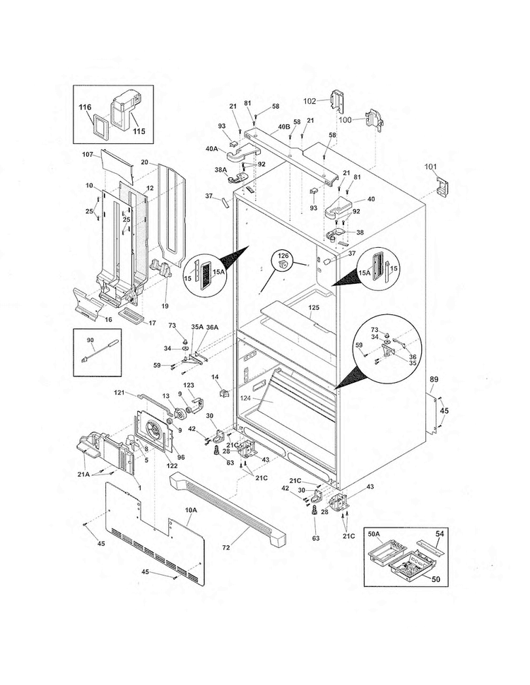 Cabinet Diagram and Parts List for LGHB2867PF3  Frigidaire Refrigerator
