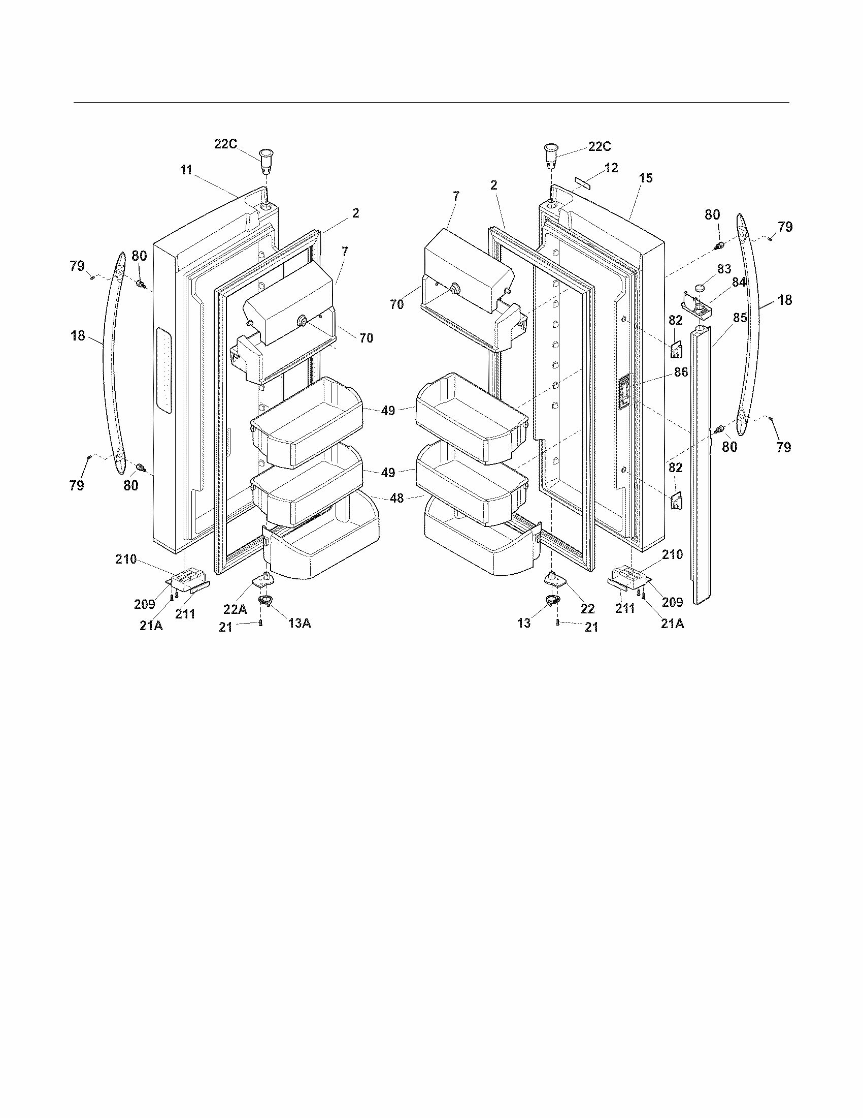 Fresh Food Doors Diagram and Parts List for FGUN2642LE3  Frigidaire Refrigerator