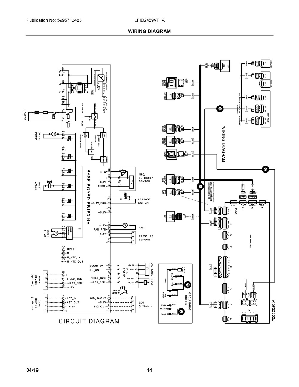 Wiring Diagram Diagram and Parts List for LFID2459VF1A  Frigidaire Dishwasher