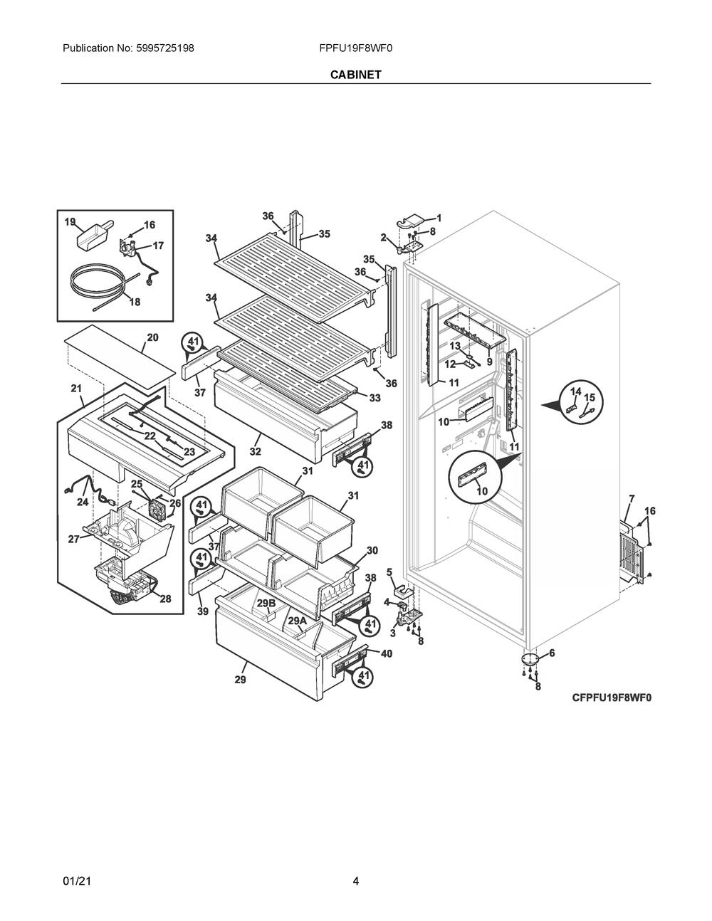 Cabinet Diagram and Parts List for FPFU19F8WF0  Frigidaire Refrigerator