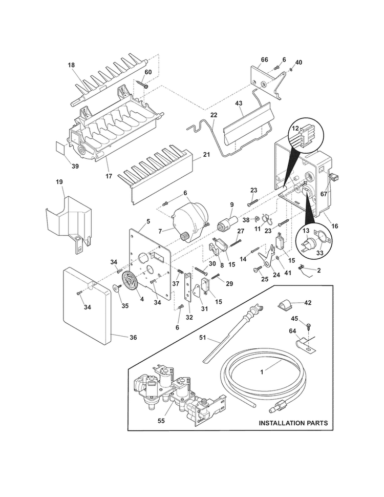 Ice Maker Diagram and Parts List for EW23CS85KS2  Electrolux Refrigerator