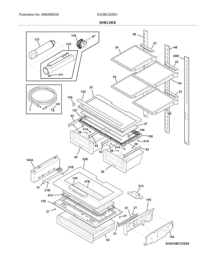 Shelves Diagram and Parts List for EI23BC32SS1  Electrolux Refrigerator