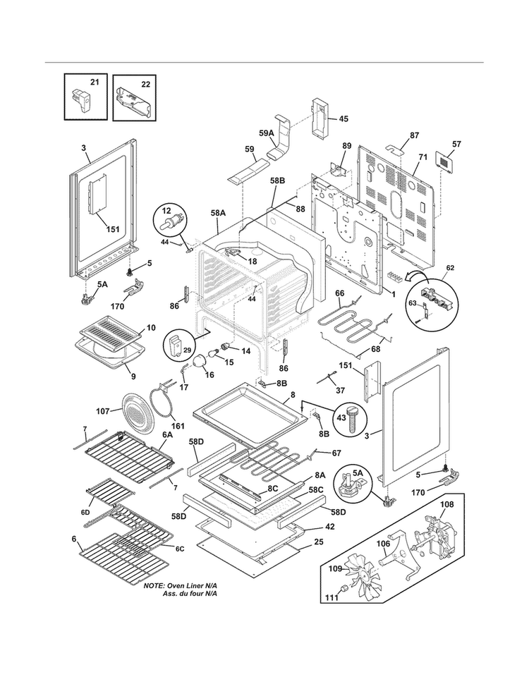 Body Diagram and Parts List for LGEF3043KFK  Frigidaire Range