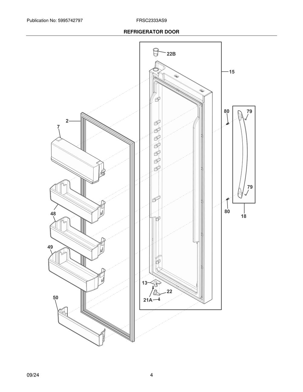 Refrigerator Door Diagram and Parts List for FRSC2333AS9  Frigidaire Refrigerator