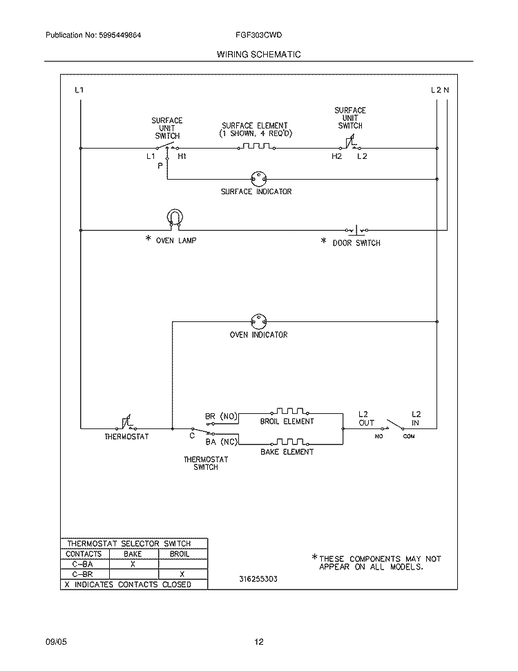 WIRING SCHEMATIC Diagram and Parts List for FGF303CWD  Frigidaire Range
