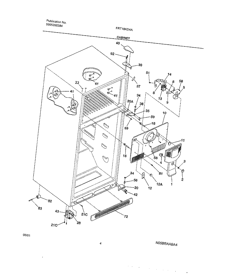 CABINET Diagram and Parts List for FRT18KD4AW0  Frigidaire Refrigerator