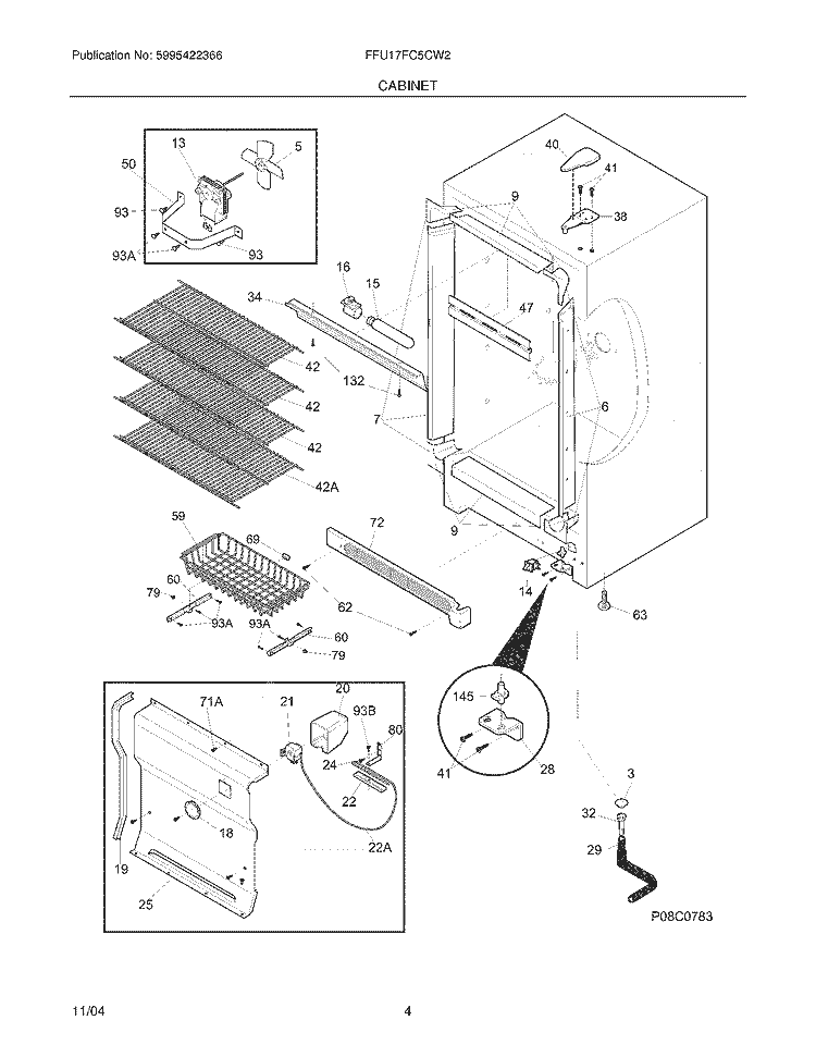 CABINET Diagram and Parts List for FFU17FC5CW2  Frigidaire Freezer