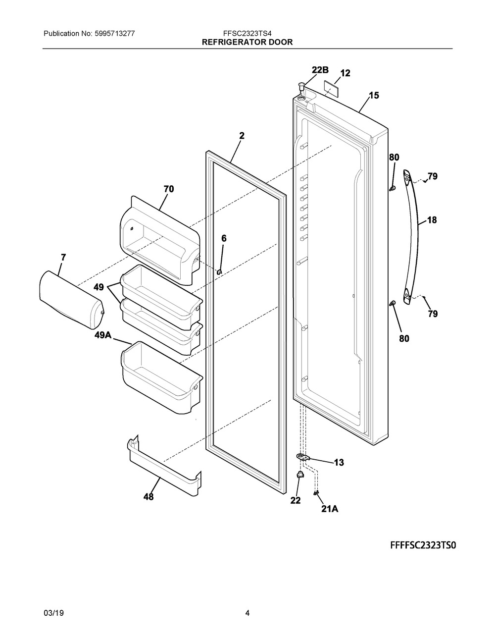 Refrigerator Door Diagram and Parts List for FFSC2323TS4  Frigidaire Refrigerator