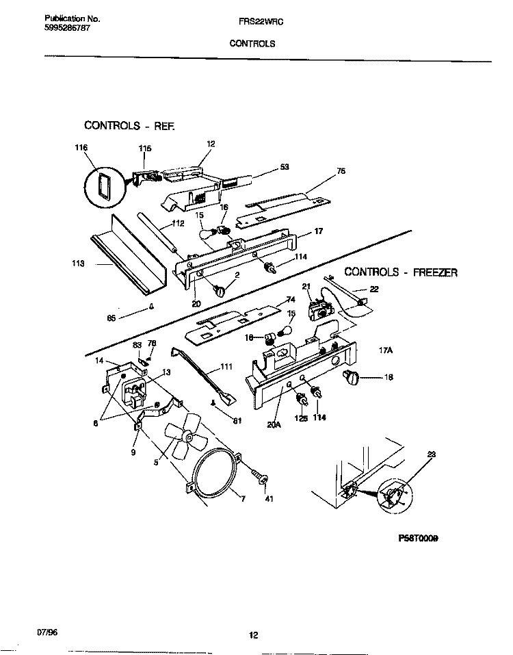 CONTROLS Diagram and Parts List for FRS22WRCW3  Frigidaire Refrigerator