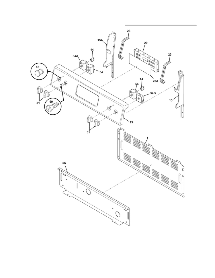 Backguard Diagram and Parts List for CFEF3019MSD  Frigidaire Range