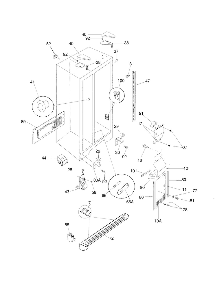 Cabinet Diagram and Parts List for FRS26ZRGD7  Frigidaire Refrigerator