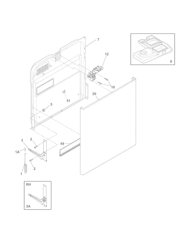 Door Diagram and Parts List for FBD2400KS3B  Frigidaire Dishwasher