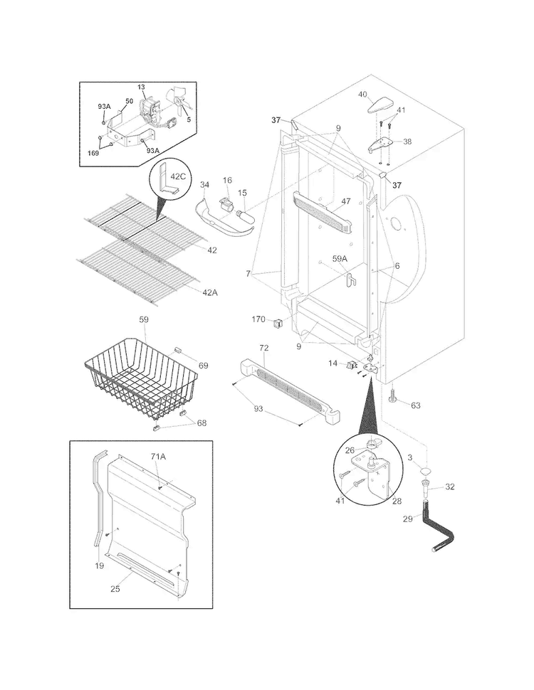 Cabinet Diagram and Parts List for FFU14F5HWR  Frigidaire Freezer