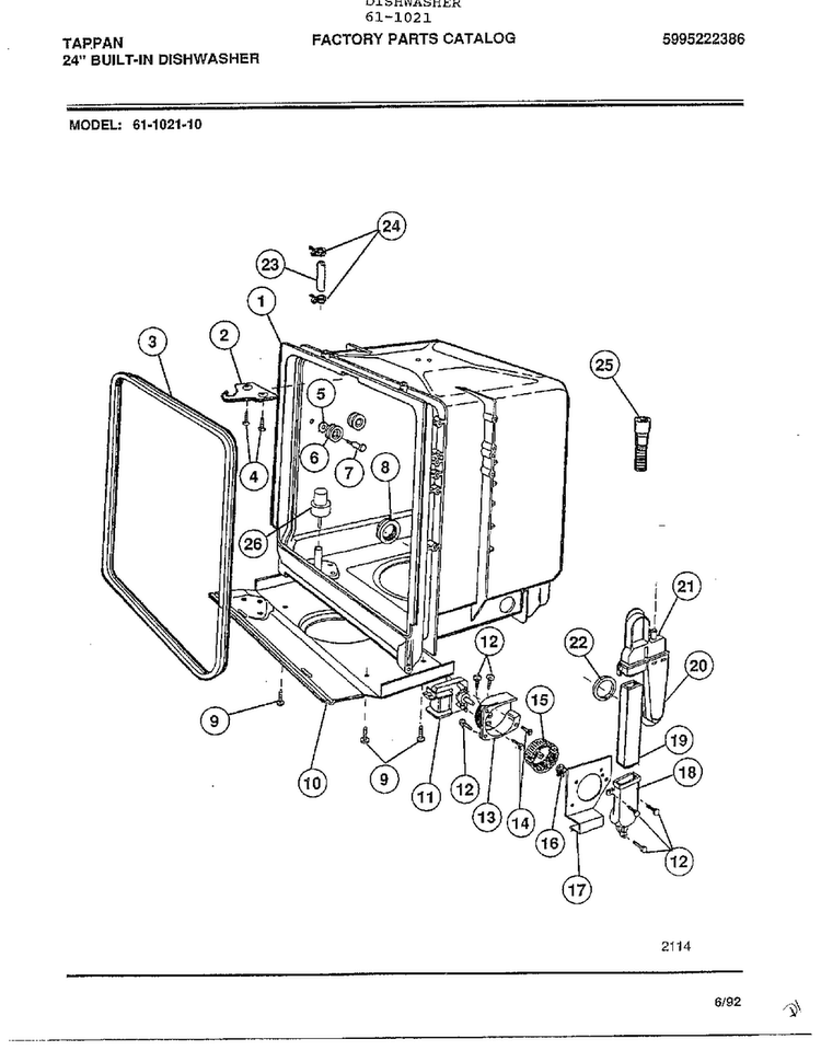 24" Built-in Dishwasher Page 5 Diagram and Parts List for 61-1021  Tappan Dishwasher