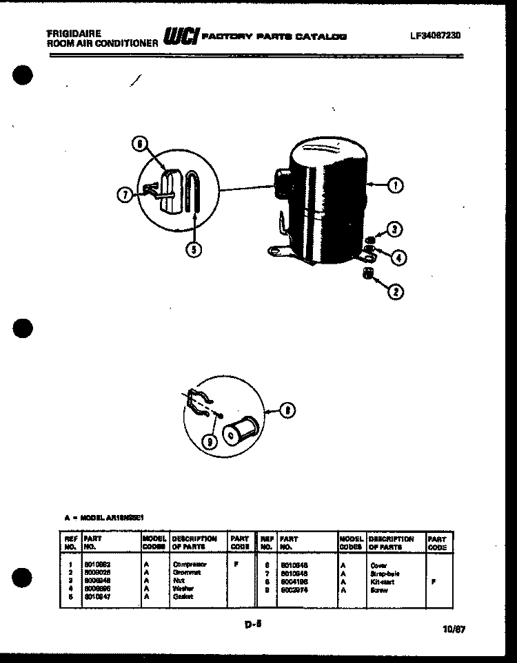 COMPRESSOR PARTS Diagram and Parts List for AR18NS5E1  Frigidaire Air Conditioner