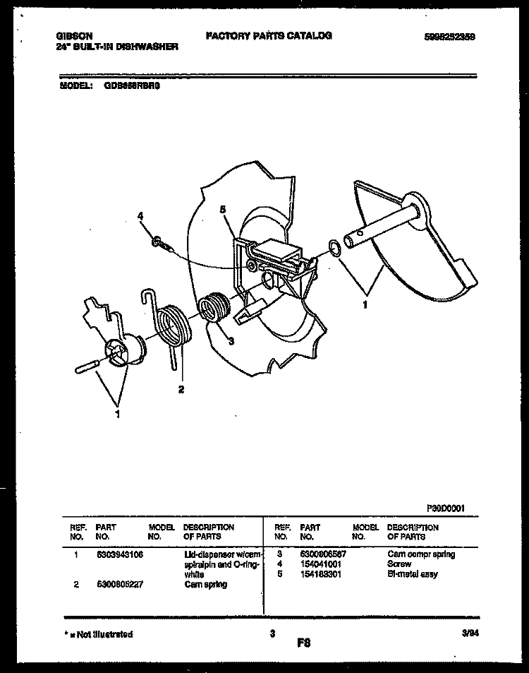 CAM Diagram and Parts List for GDB668RBR0  Gibson Dishwasher