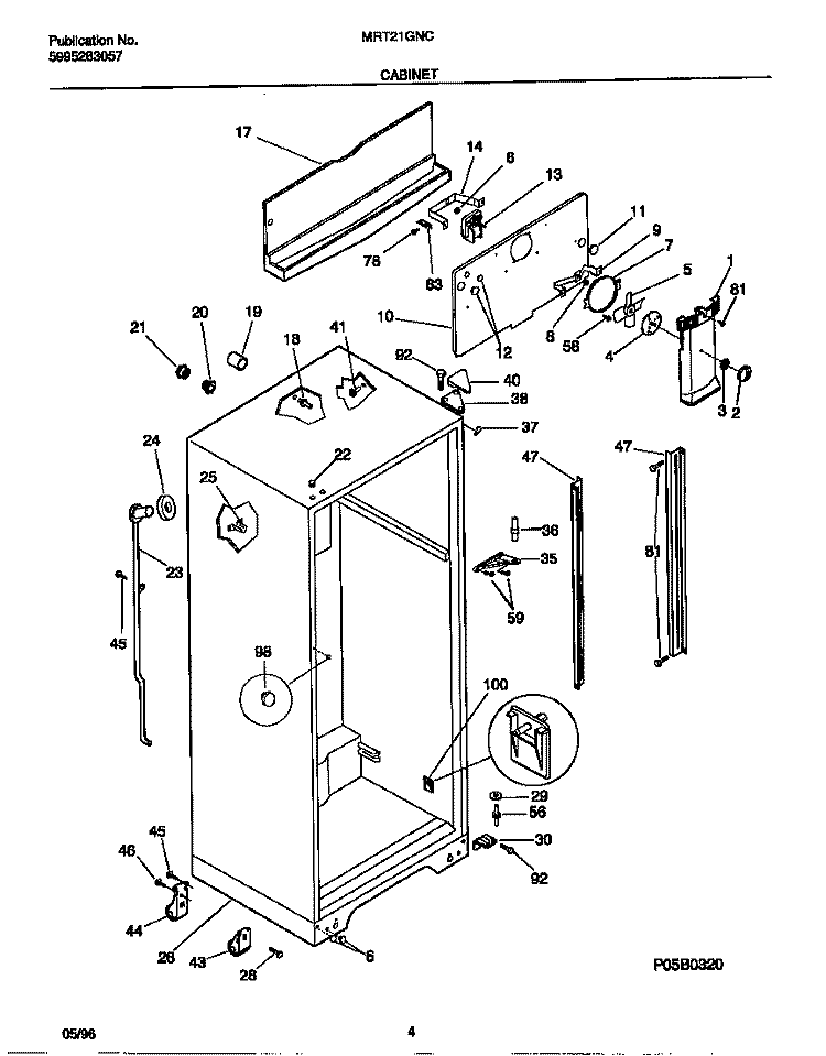 CABINET Diagram and Parts List for MRT21GNCW2  Frigidaire Refrigerator