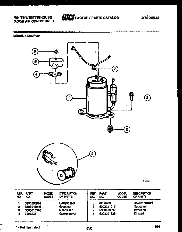 COMPRESSOR PARTS Diagram and Parts List for AS147P1A1  Frigidaire Air Conditioner