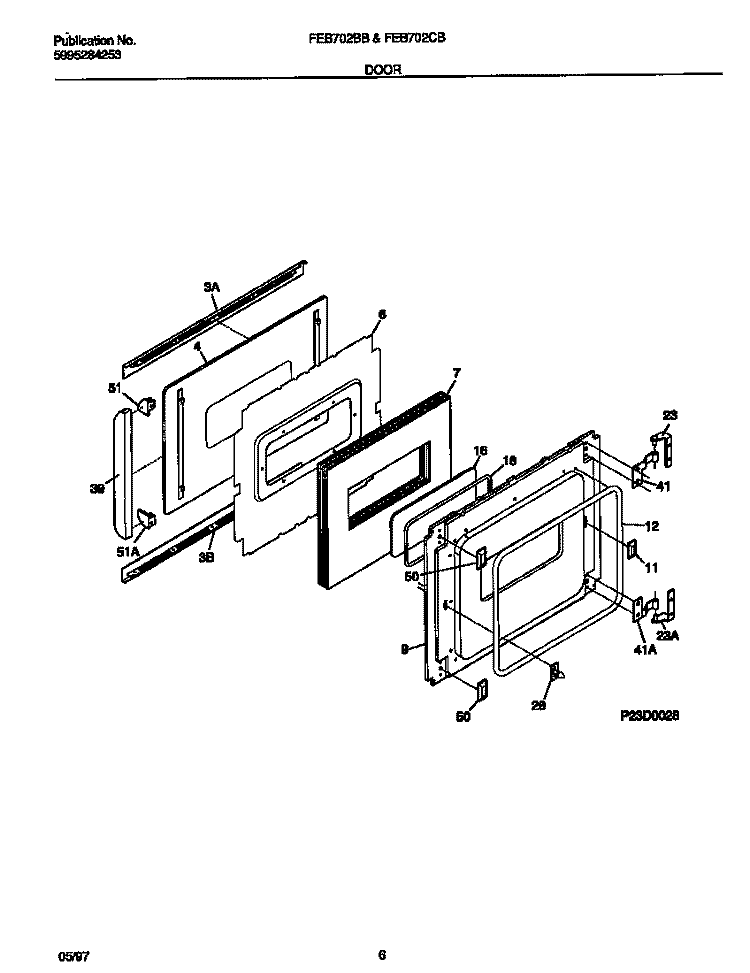 DOOR Diagram and Parts List for FEB702BBBC  Frigidaire Wall Oven