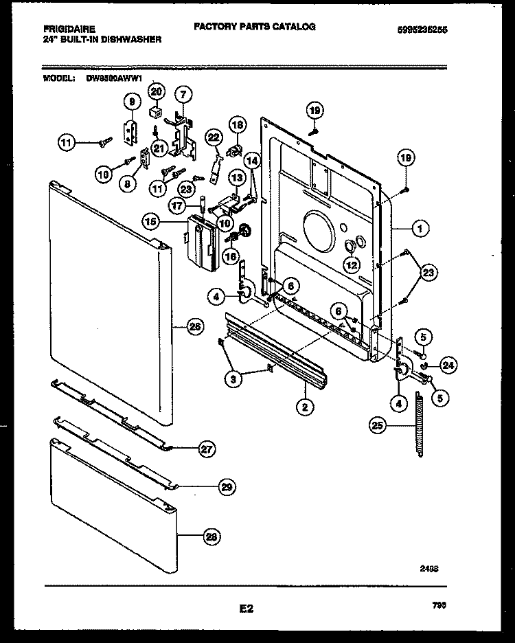 DOOR PARTS Diagram and Parts List for DW8500AWW1  Frigidaire Dishwasher