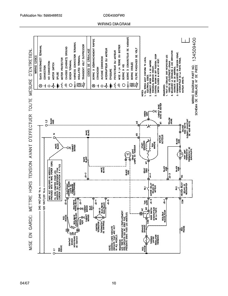 WIRING DIAGRAM Diagram and Parts List for CDE4000FW0  Crosley Dryer