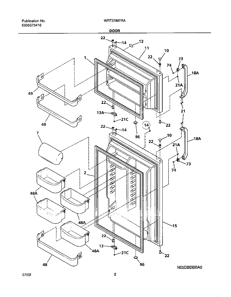 DOOR Diagram and Parts List for WRT21MR7AS3  Westinghouse Refrigerator