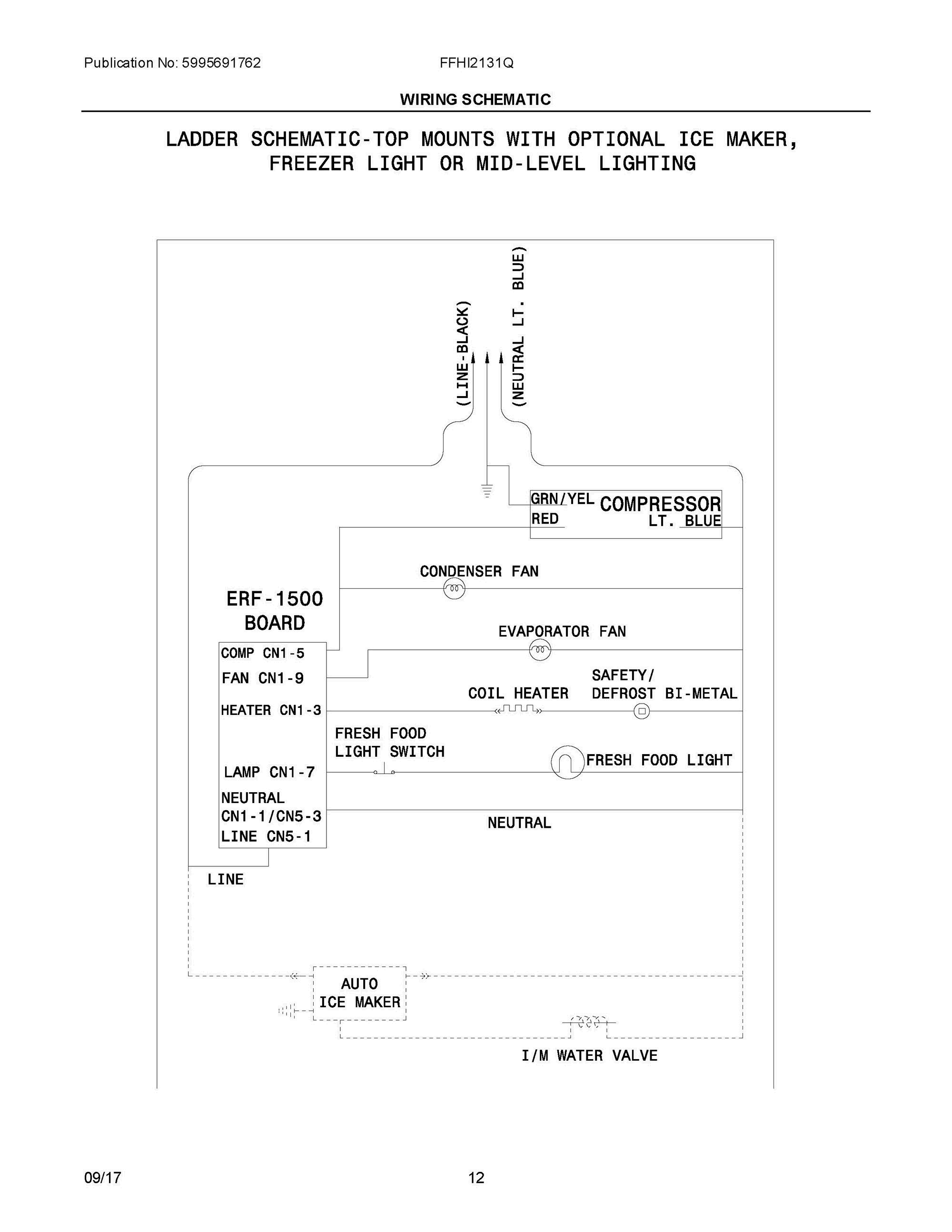 07 - WIRING SCHEMATIC Diagram and Parts List for FFHI2131QE2  Frigidaire Refrigerator