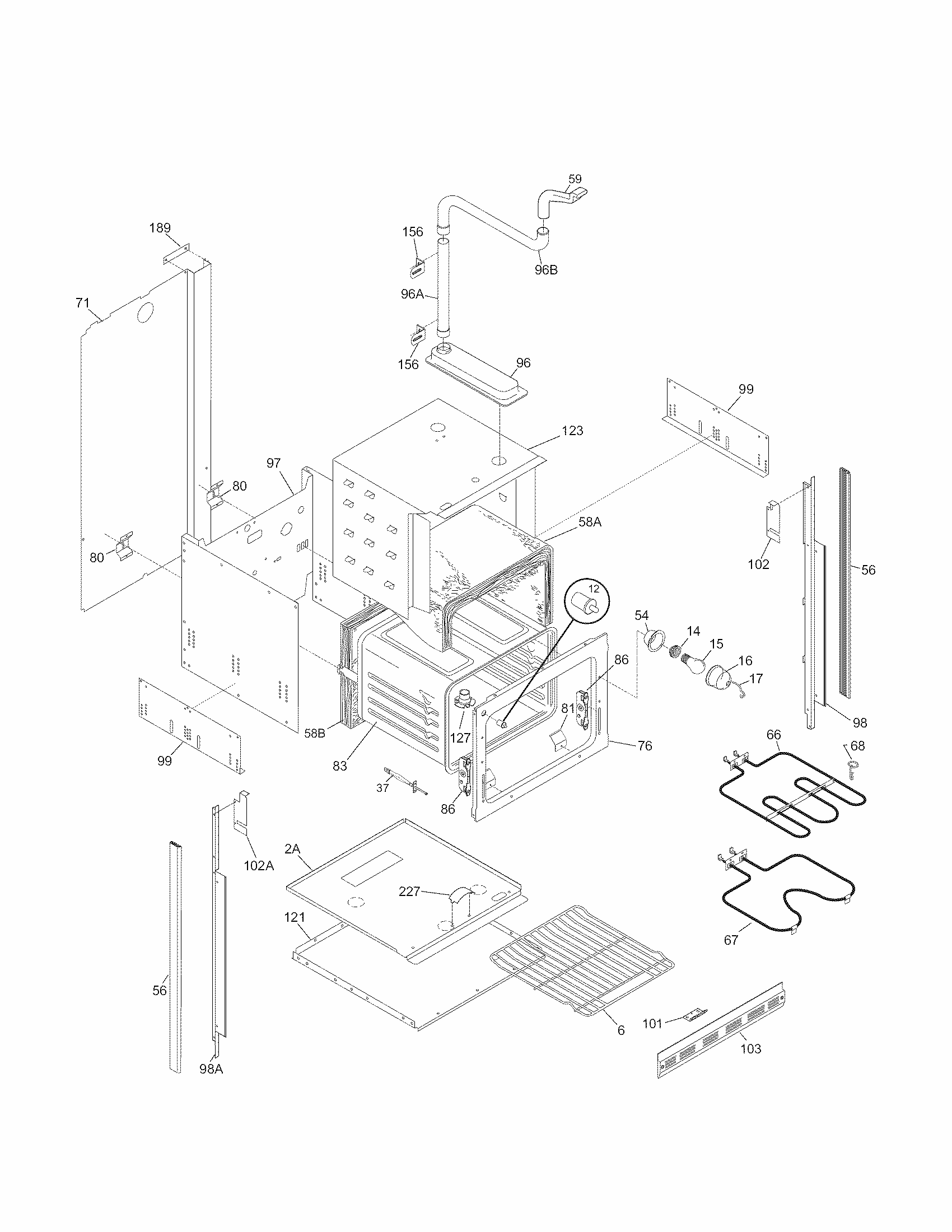 Lower Oven Diagram and Parts List for 79040619801  Kenmore Wall Oven